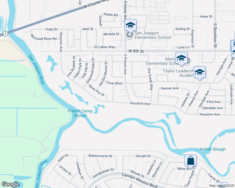 map of restaurants, bars, coffee shops, grocery stores, and more near 1836 Torrey Pines Court in Stockton