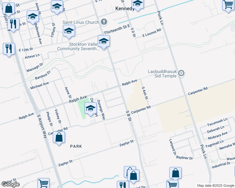 map of restaurants, bars, coffee shops, grocery stores, and more near 1966 McPatt Place in Stockton