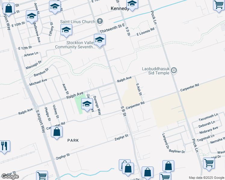 map of restaurants, bars, coffee shops, grocery stores, and more near 1966 McPatt Place in Stockton