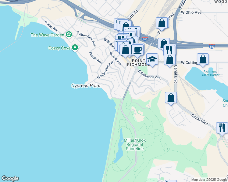 map of restaurants, bars, coffee shops, grocery stores, and more near 20 Western Drive in Richmond
