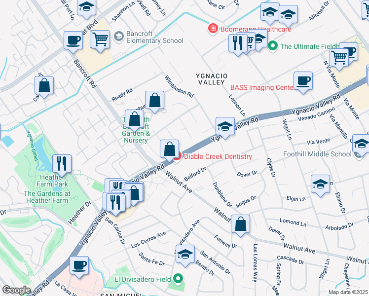 map of restaurants, bars, coffee shops, grocery stores, and more near 306 Barrow Court in Walnut Creek