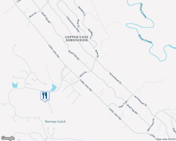 map of restaurants, bars, coffee shops, grocery stores, and more near 3863 Bow Drive in Copperopolis
