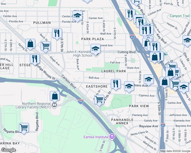 map of restaurants, bars, coffee shops, grocery stores, and more near in Richmond