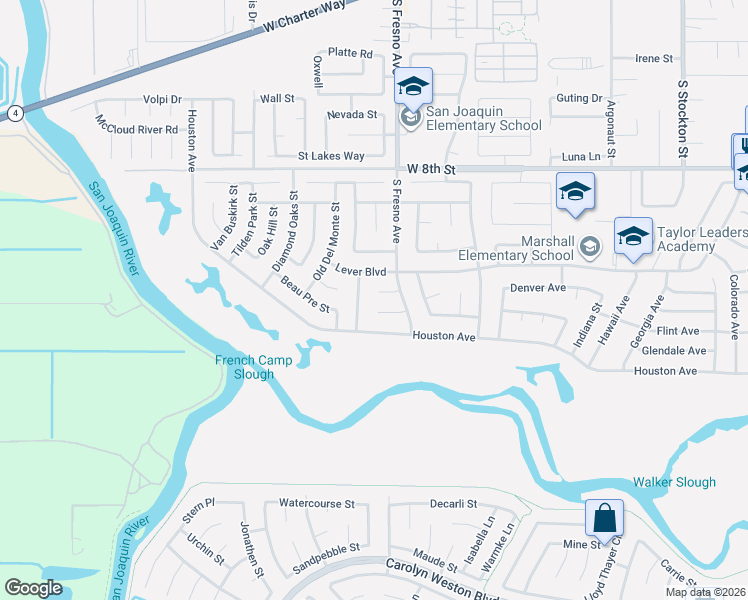 map of restaurants, bars, coffee shops, grocery stores, and more near 1836 Torrey Pines Court in Stockton