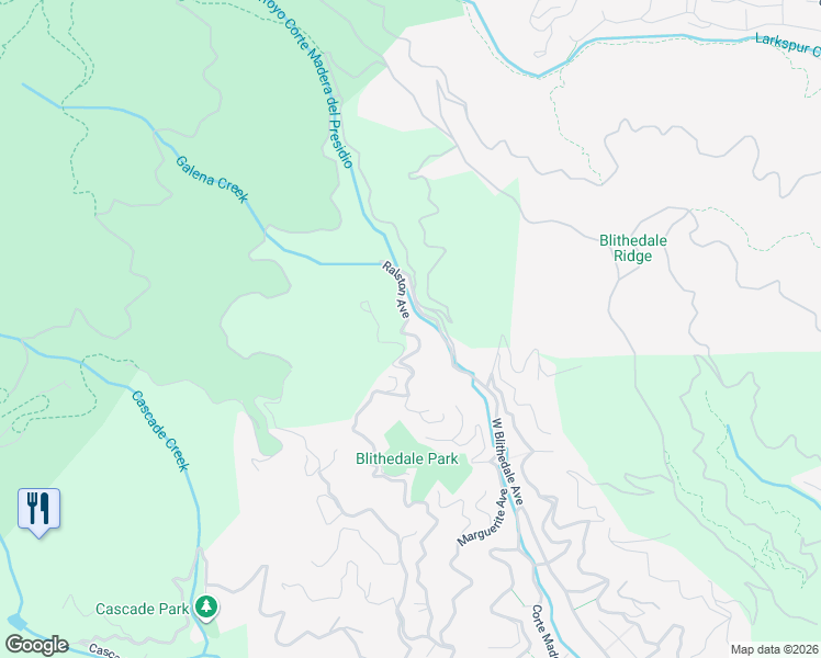 map of restaurants, bars, coffee shops, grocery stores, and more near 1 El Capitan Avenue in Mill Valley