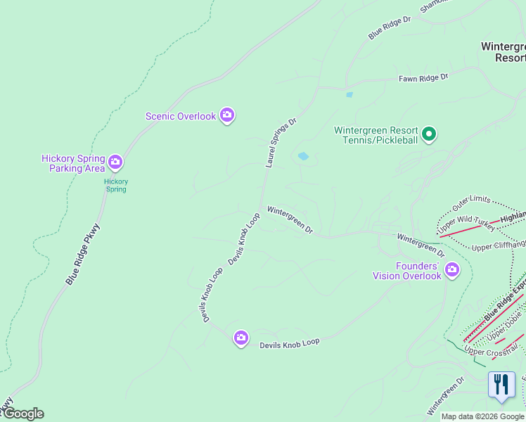 map of restaurants, bars, coffee shops, grocery stores, and more near 1 Ivy Glen Lane in Wintergreen Resort