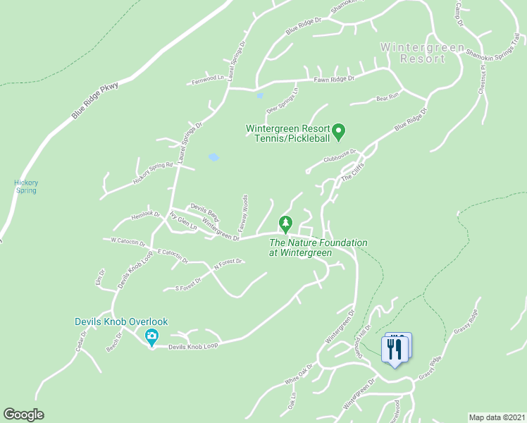 map of restaurants, bars, coffee shops, grocery stores, and more near 2134 Fairway Woods in Wintergreen Resort