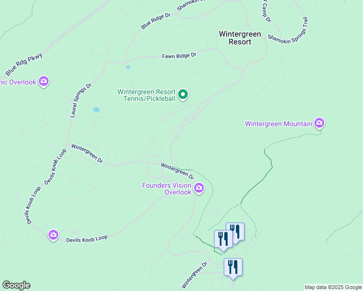 map of restaurants, bars, coffee shops, grocery stores, and more near 1475 The Ledges in Wintergreen Resort