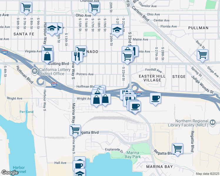 map of restaurants, bars, coffee shops, grocery stores, and more near 2000 Hoffman Boulevard in Richmond