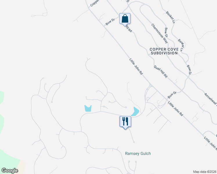 map of restaurants, bars, coffee shops, grocery stores, and more near 194 Rock Ridge Lane in Copperopolis