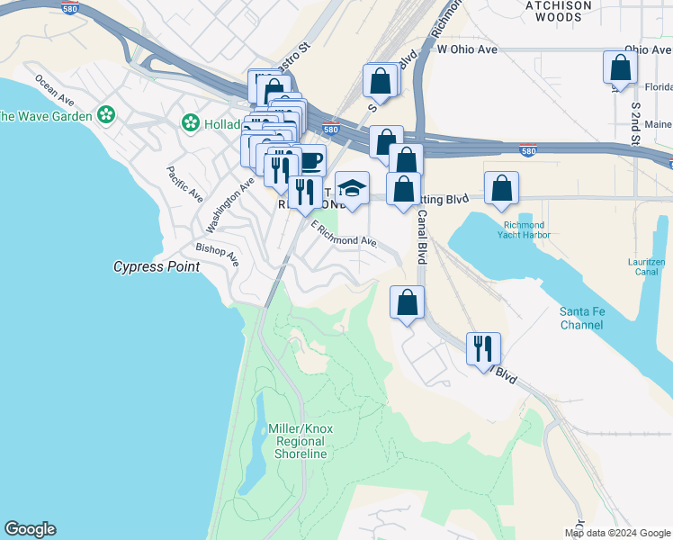 map of restaurants, bars, coffee shops, grocery stores, and more near 234 East Scenic Avenue in Richmond