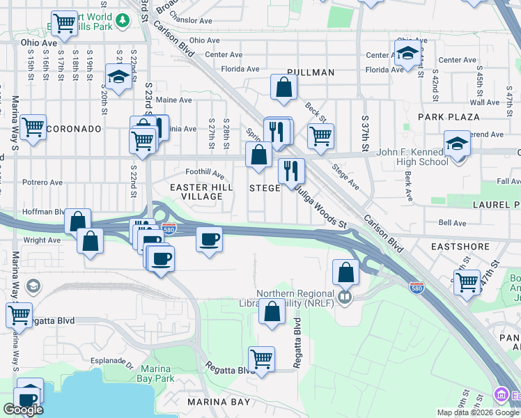 map of restaurants, bars, coffee shops, grocery stores, and more near 649 South 29th Street in Richmond