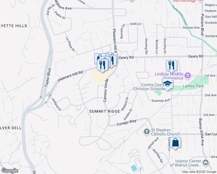 map of restaurants, bars, coffee shops, grocery stores, and more near 1757 Camino Verde in Walnut Creek