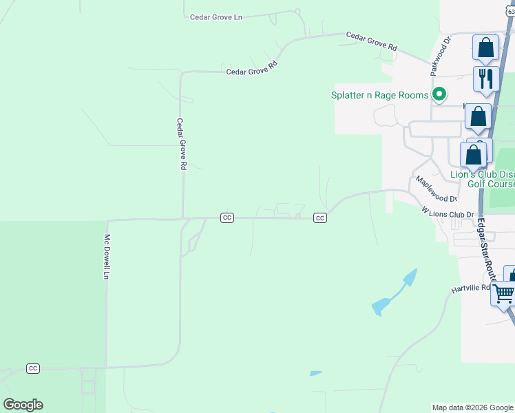 map of restaurants, bars, coffee shops, grocery stores, and more near 12445 State Route CC in Rolla