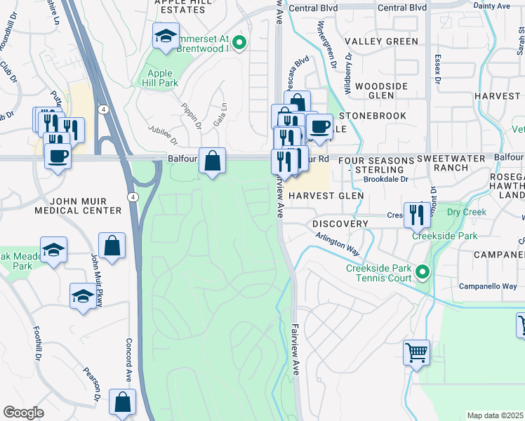 map of restaurants, bars, coffee shops, grocery stores, and more near 121 Liberty Lane in Brentwood