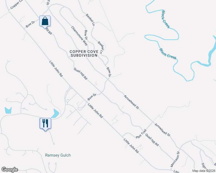 map of restaurants, bars, coffee shops, grocery stores, and more near 3747 Bow Drive in Copperopolis