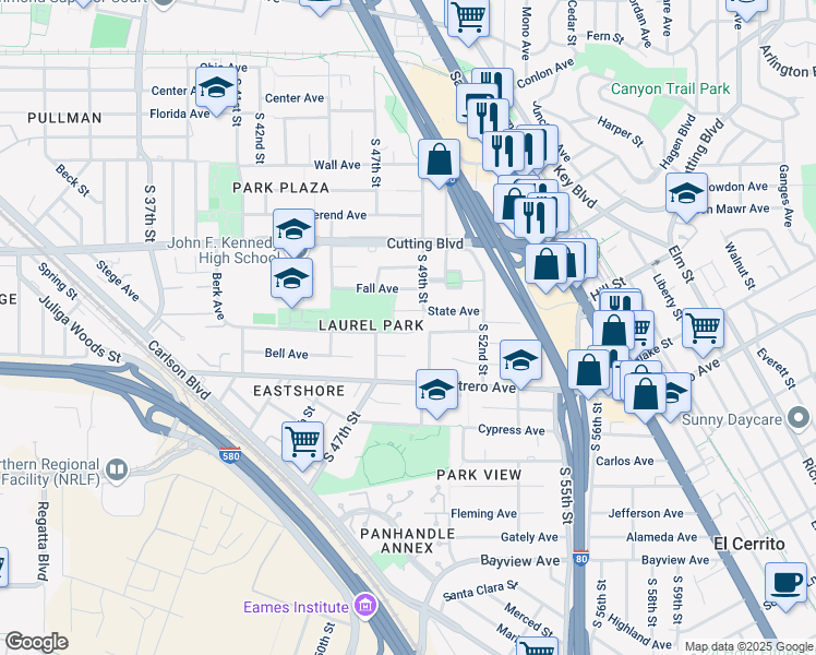 map of restaurants, bars, coffee shops, grocery stores, and more near 4822 Berk Avenue in Richmond