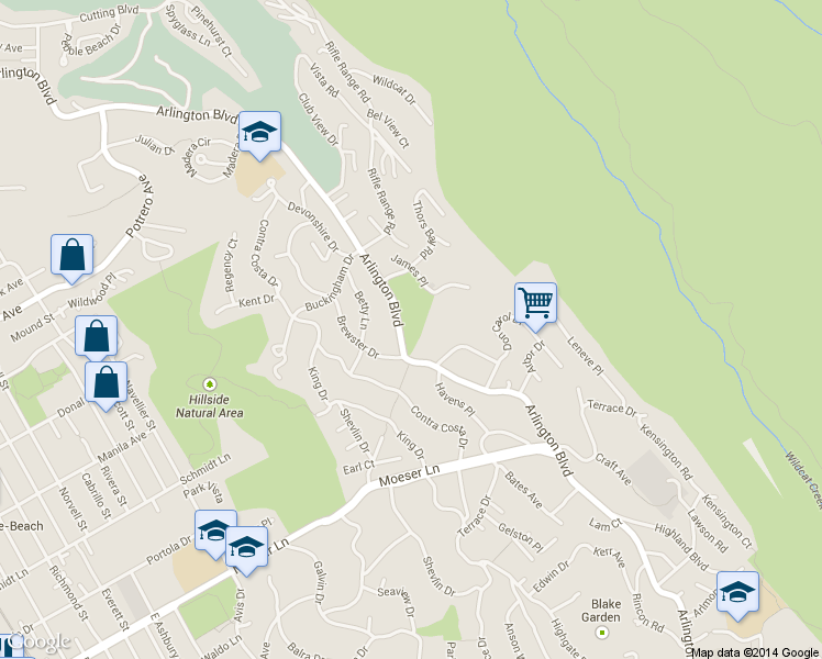 map of restaurants, bars, coffee shops, grocery stores, and more near 1110 Arlington Blvd in El Cerrito