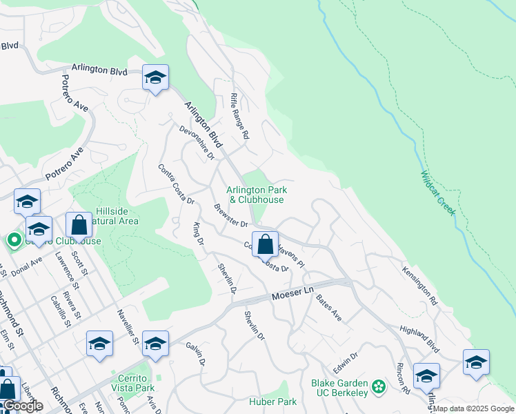 map of restaurants, bars, coffee shops, grocery stores, and more near 1110 Arlington Boulevard in El Cerrito