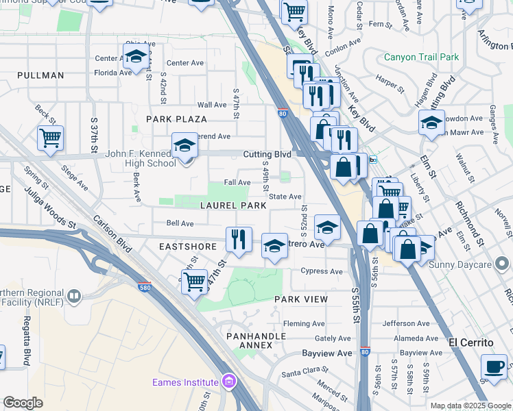 map of restaurants, bars, coffee shops, grocery stores, and more near 4822 Berk Avenue in Richmond