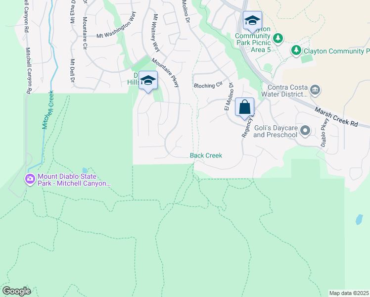 map of restaurants, bars, coffee shops, grocery stores, and more near 316 Mount Sierra Place in Clayton