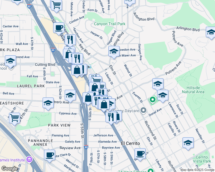 map of restaurants, bars, coffee shops, grocery stores, and more near 1708 Lexington Avenue in El Cerrito