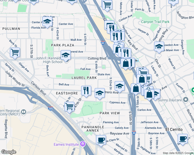 map of restaurants, bars, coffee shops, grocery stores, and more near 4822 Berk Avenue in Richmond