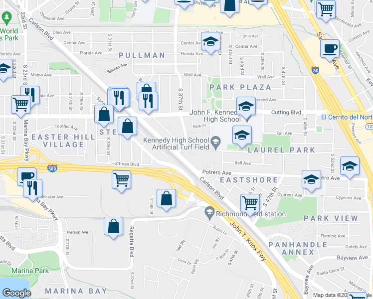 map of restaurants, bars, coffee shops, grocery stores, and more near 680 South 37th Street in Richmond