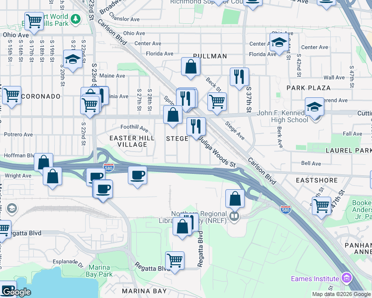 map of restaurants, bars, coffee shops, grocery stores, and more near 653 South 31st Street in Richmond