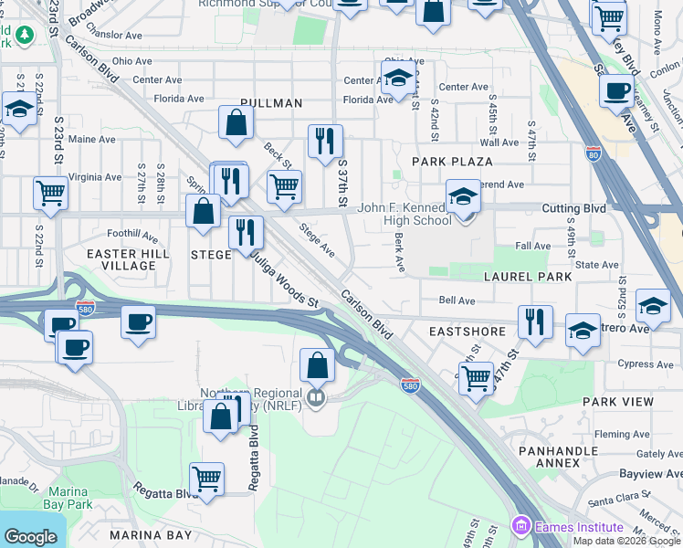 map of restaurants, bars, coffee shops, grocery stores, and more near 680 South 37th Street in Richmond
