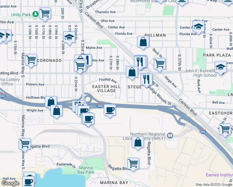 map of restaurants, bars, coffee shops, grocery stores, and more near 2831 Martin Luther King Junior Avenue in Richmond