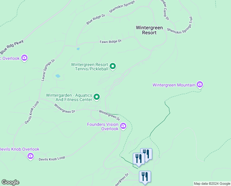 map of restaurants, bars, coffee shops, grocery stores, and more near 1475 The Ledges in Wintergreen Resort