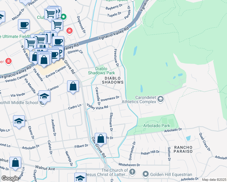 map of restaurants, bars, coffee shops, grocery stores, and more near 3305 Deerpark Drive in Walnut Creek