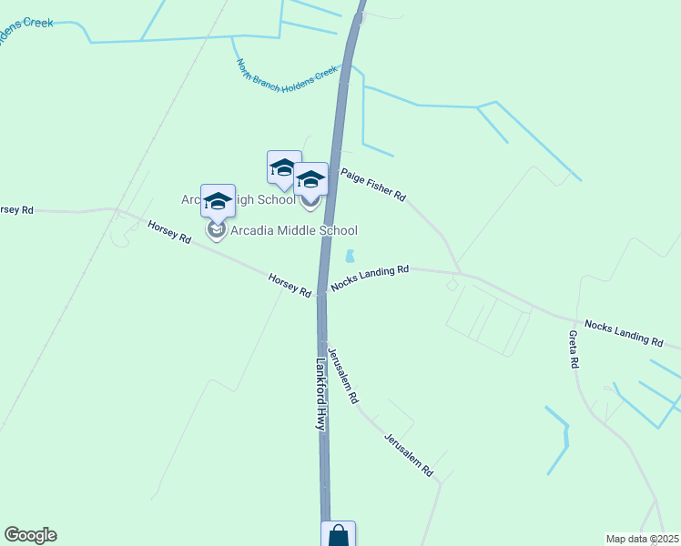 map of restaurants, bars, coffee shops, grocery stores, and more near 8287 Lankford Highway in Oak Hall