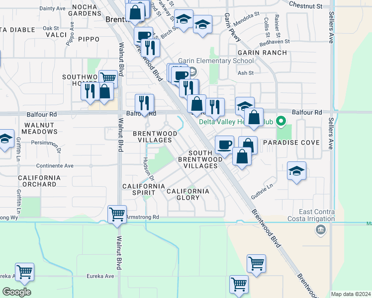 map of restaurants, bars, coffee shops, grocery stores, and more near 150 Wexford Street in Brentwood