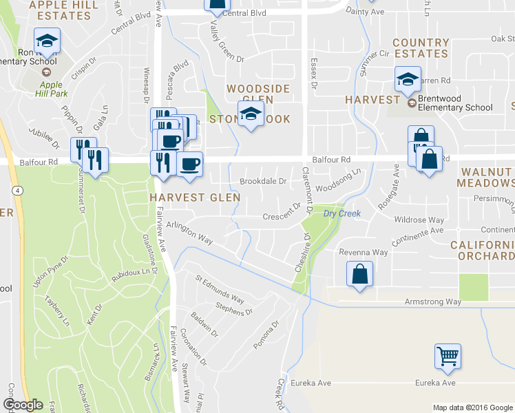 map of restaurants, bars, coffee shops, grocery stores, and more near 175 Starview Ct in Brentwood
