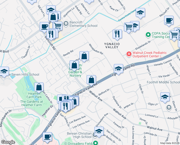 map of restaurants, bars, coffee shops, grocery stores, and more near 332 Drayton Court in Walnut Creek