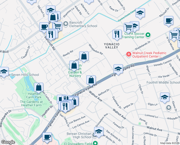 map of restaurants, bars, coffee shops, grocery stores, and more near 332 Drayton Court in Walnut Creek
