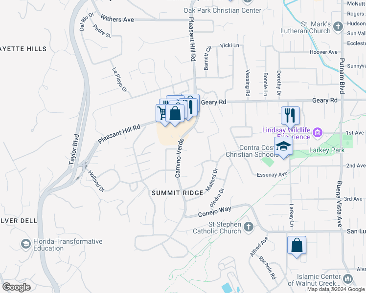 map of restaurants, bars, coffee shops, grocery stores, and more near 1757 Camino Verde in Walnut Creek