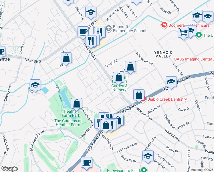 map of restaurants, bars, coffee shops, grocery stores, and more near 469 La Corso Circle in Walnut Creek