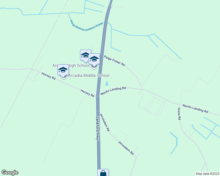 map of restaurants, bars, coffee shops, grocery stores, and more near 8287 Lankford Highway in Oak Hall