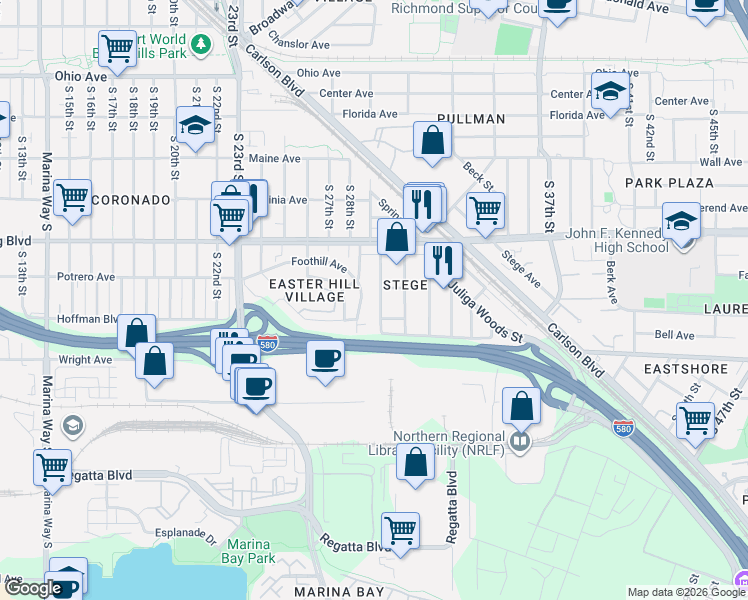 map of restaurants, bars, coffee shops, grocery stores, and more near 639 South 29th Street in Richmond