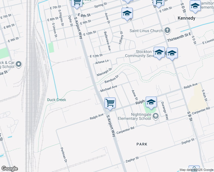 map of restaurants, bars, coffee shops, grocery stores, and more near 1465 Michael Avenue in Stockton