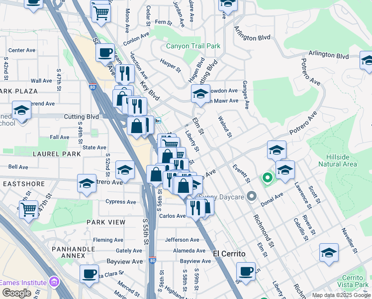 map of restaurants, bars, coffee shops, grocery stores, and more near 1716 Lexington Avenue in El Cerrito