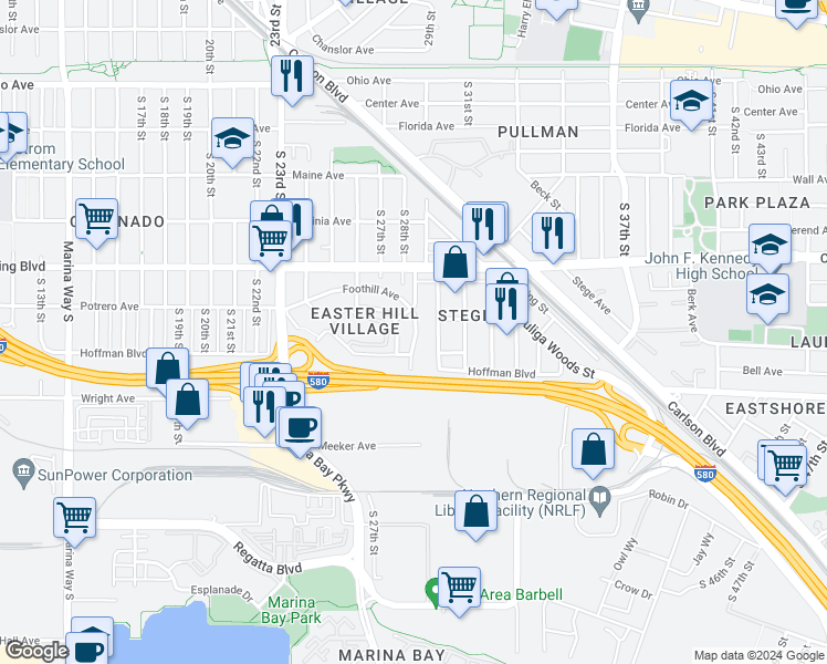map of restaurants, bars, coffee shops, grocery stores, and more near 2831 Martin Luther King Junior Avenue in Richmond