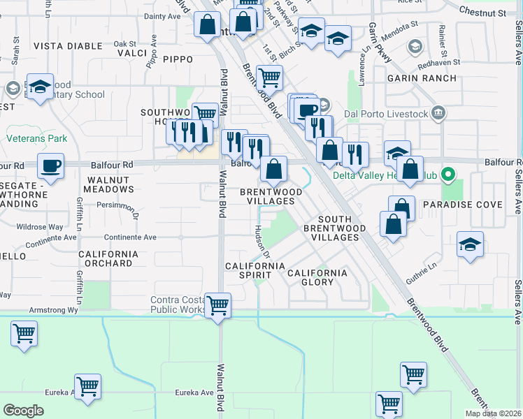 map of restaurants, bars, coffee shops, grocery stores, and more near 80 Lexington Street in Brentwood