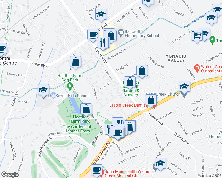 map of restaurants, bars, coffee shops, grocery stores, and more near 1941 Augustus Court in Walnut Creek