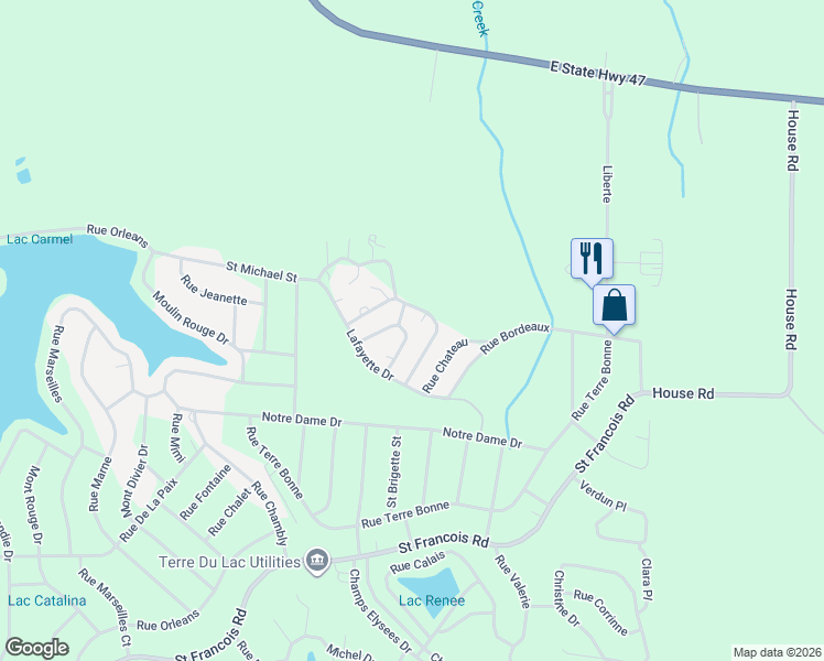 map of restaurants, bars, coffee shops, grocery stores, and more near 319 Rue Chantilly Tdl in Bonne Terre