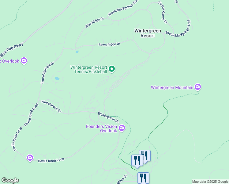 map of restaurants, bars, coffee shops, grocery stores, and more near 1505 The Cliffs in Wintergreen Resort