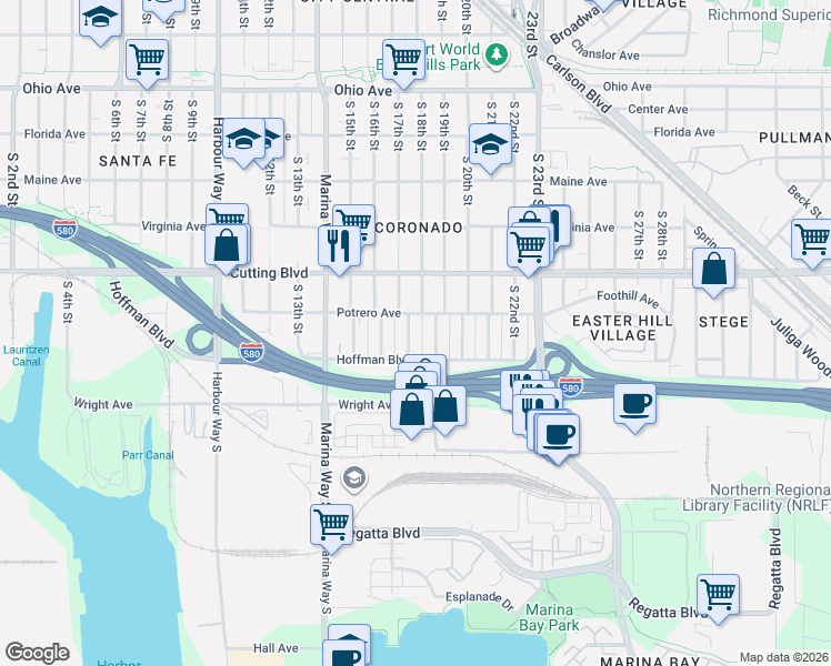 map of restaurants, bars, coffee shops, grocery stores, and more near 628 South 17th Street in Richmond